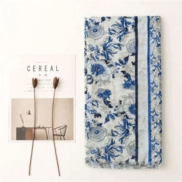 2/$30 Ladies Light Blue Floral Scarf - Picture 1 of 8